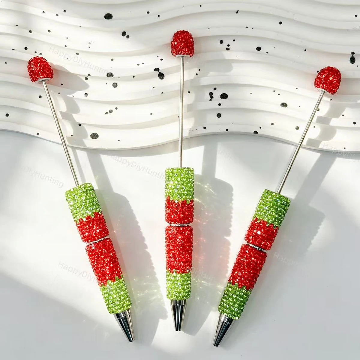 Two tone green red rhinestone beadable pens for DIY beadable pen crafting