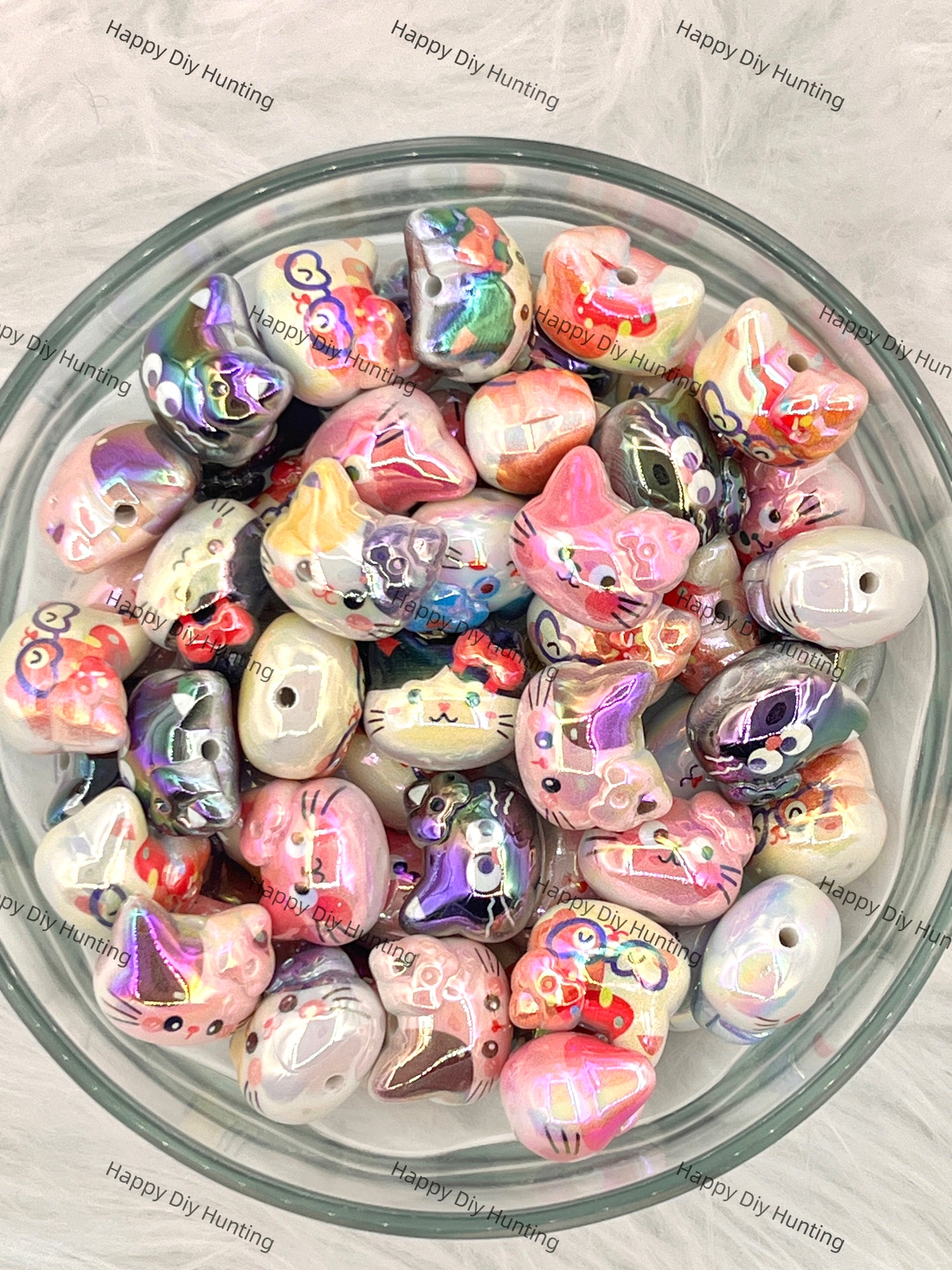 UV Finish Cute Cat Shape Acrylic Beads 23*20MM, Random Mix