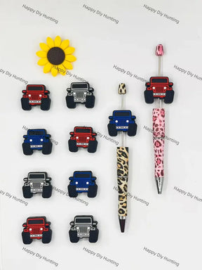 Handmade Beadable Pen with Off-Road Vehicle Silicone Focal Beads