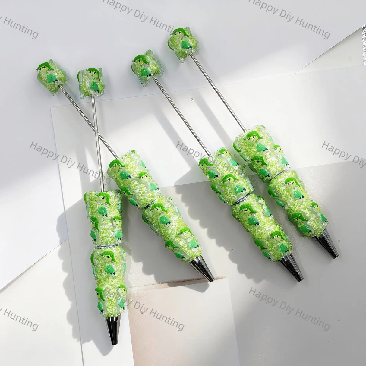 vibrant lime green whimsical cartoon character print beadable pens for diy silicone focal bead craft wholesale