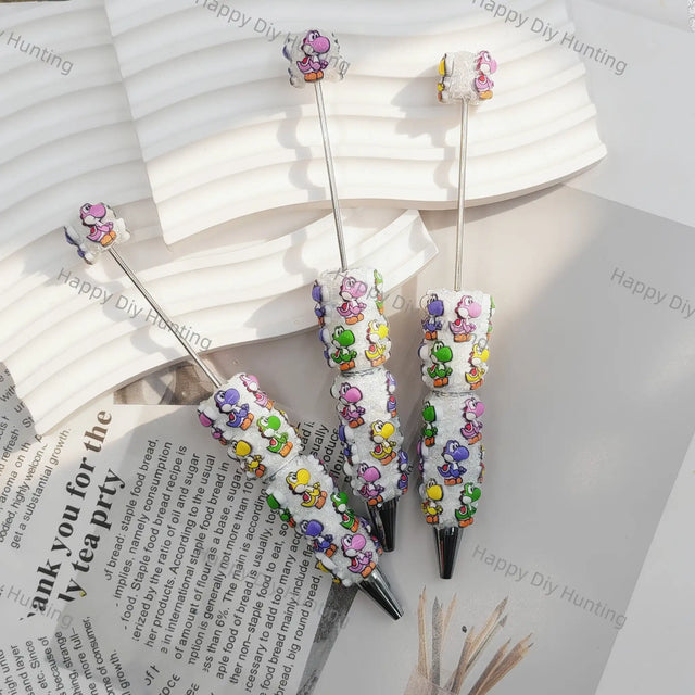 vibrant multicolor playful dinosaur cartoon print beadable pens for diy silicone focal bead craft wholesale