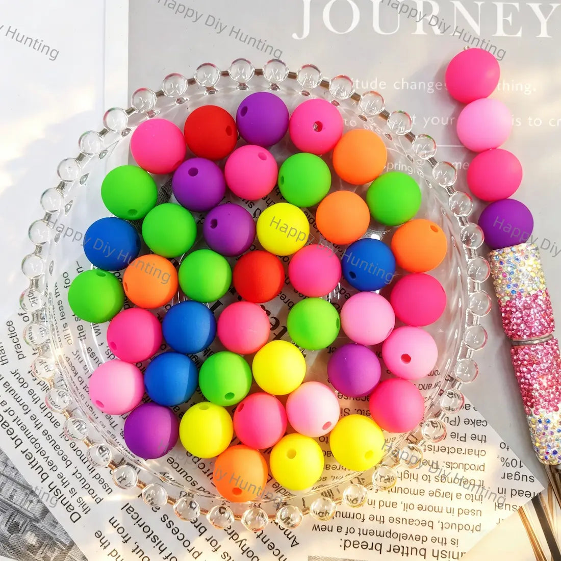 vibrant neon multi‑color matte round acrylic beads for diy beadable pen handmade craft wholesale