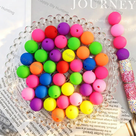 vibrant neon multi‑color matte round acrylic beads for diy beadable pen handmade craft wholesale