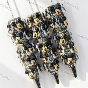 vintage black‑white playful mouse cartoon print beadable pens for diy silicone focal bead craft wholesale