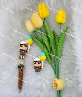 Vintage Elderly Character Pen Topper Assembled with Beadable Pen for Craft Showcase