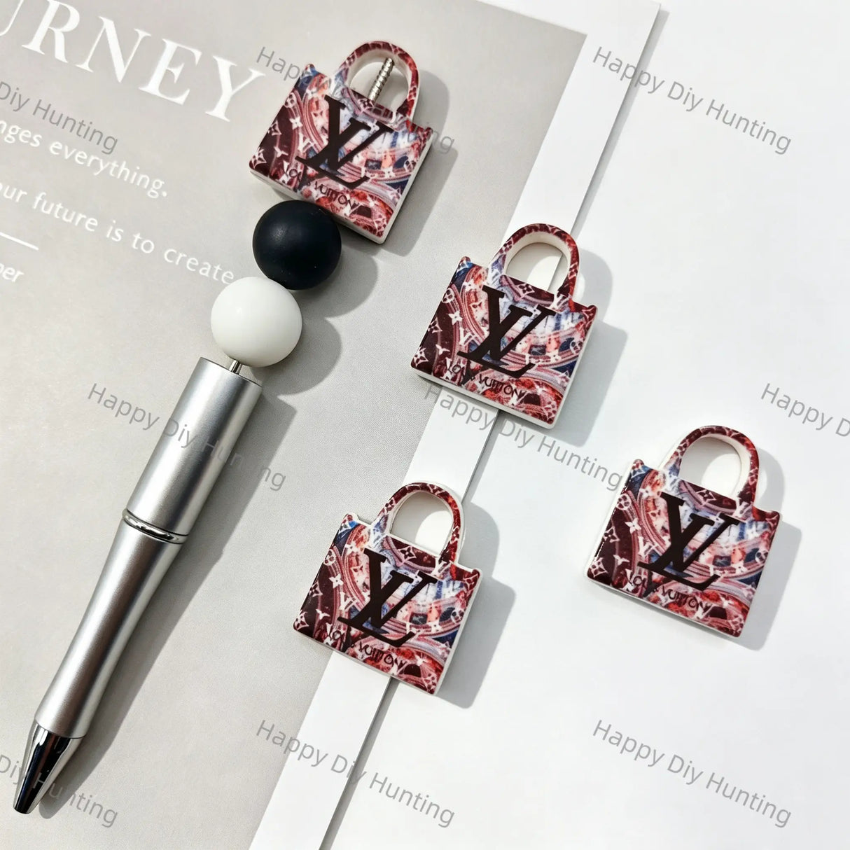 Vintage Pattern Handbag LV  Print Silicone Focal Beads For DIY Beadable Pens