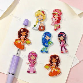 Vintage Strawberry Shortcake Girl Acrylic Focal Beads, large hole decorative character beads for DIY beadable pen,