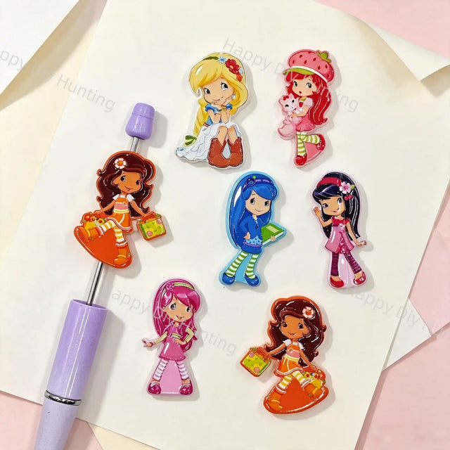 Vintage Strawberry Shortcake Girl Acrylic Focal Beads, large hole decorative character beads for DIY beadable pen,