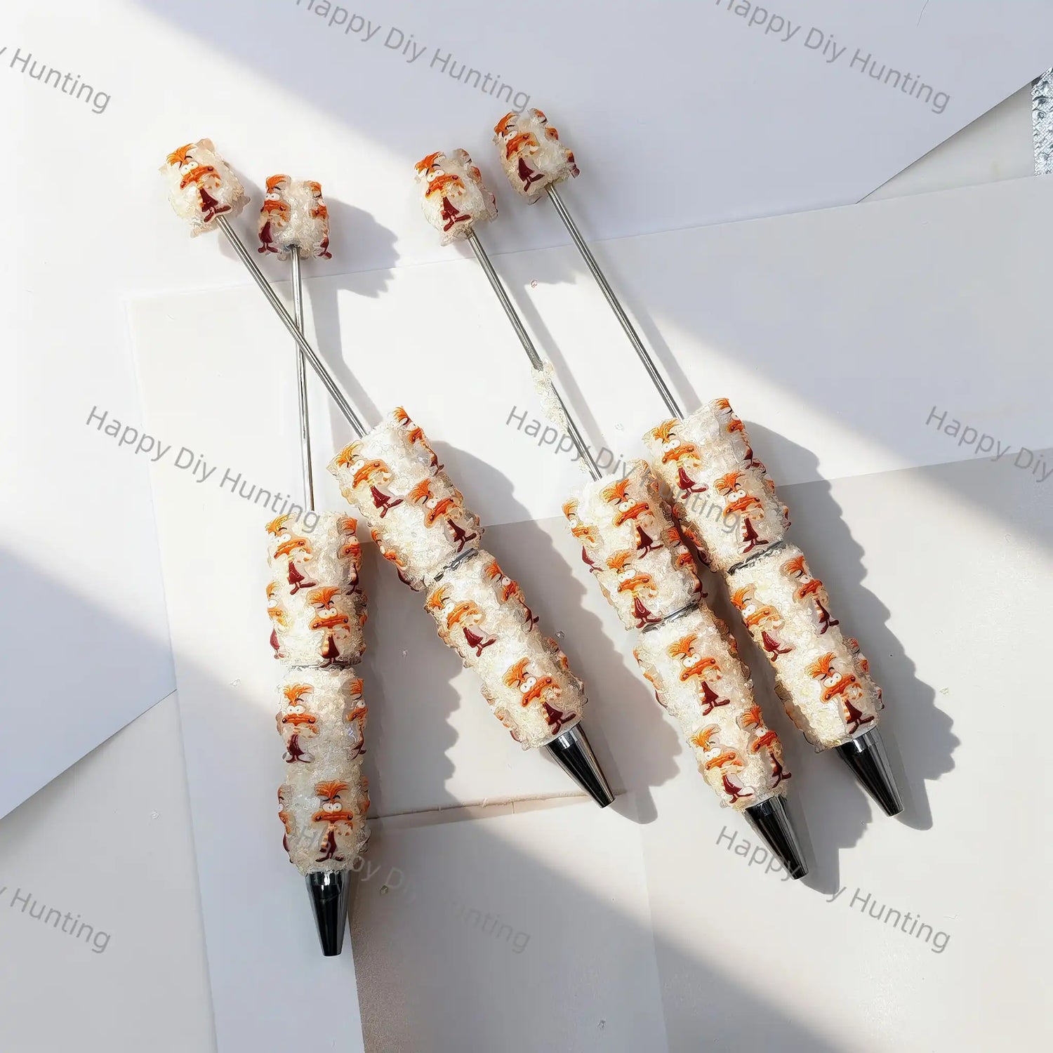 warm orange retro goofy little critter cartoon print beadable pens for diy silicone focal bead craft wholesale