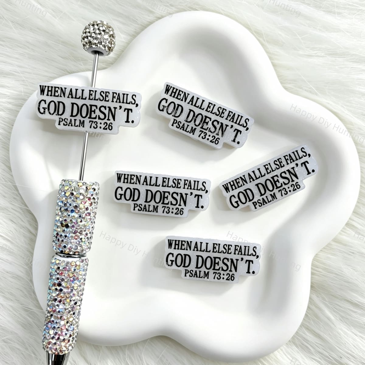 Silicone focal beads featuring an inspirational "When All Else Fails God Doesn't" text design. Soft, durable, and flexible, perfect for beadable pens, keychains, and handmade crafts.