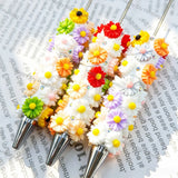 white base 3d multicolor daisy flower beadable pens with rhinestone accents for diy handmade floral stationery crafts wholesale