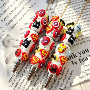 white base mixed pop‑culture hero symbol graphic decorated beadable pens for diy handmade craft stationery wholesale