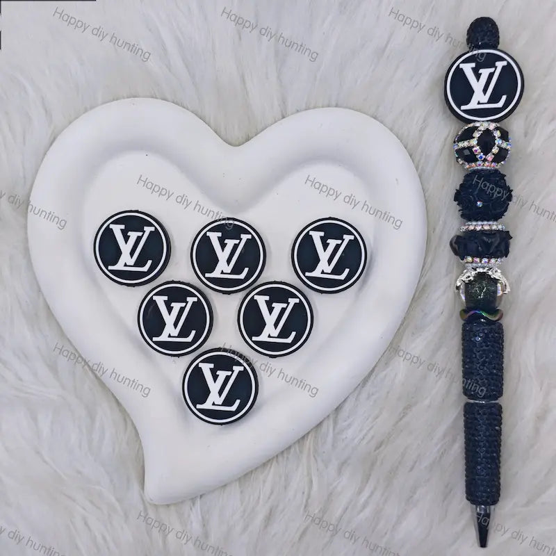 White Black Round LV Silicone Focal Beads For DIY Beadable Pens2