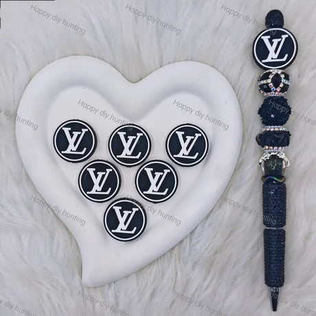 White Black Round LV Silicone Focal Beads For DIY Beadable Pens2