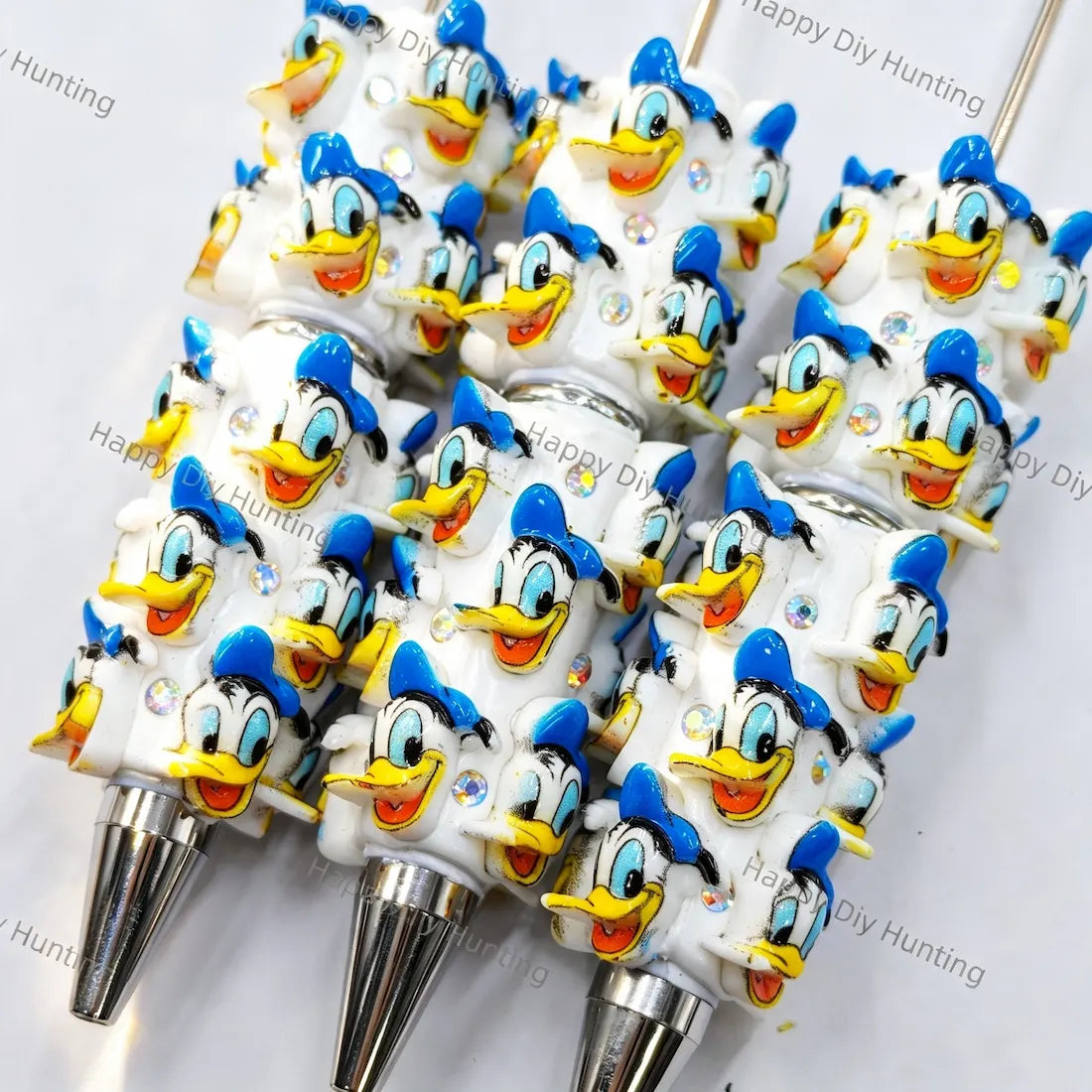 white base blue hat 3d cartoon duck focal bead beadable pens for diy handmade craft stationery wholesale