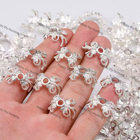 White Bow Shape Bead Caps