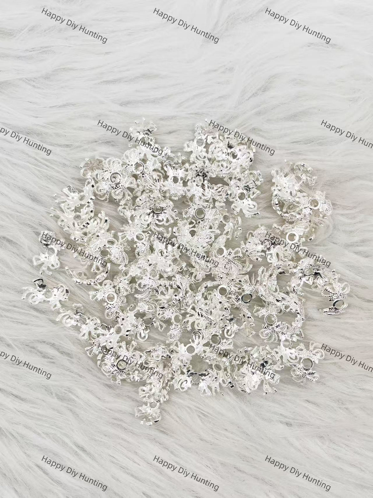 White Bow Shape Bead Caps