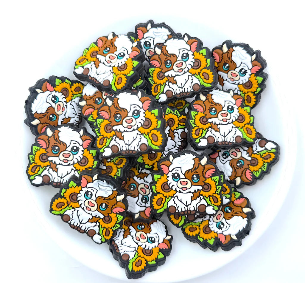 Sunflowers cow Silicone Focal Beads Wholesale