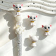 White Cartoon Kitten Gold Collar Mini Pen Topper for DIY Beadable Pens