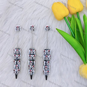 White Floral Sugar Skull Beadable Pens Wholesale, Beadable Pens Supplies
