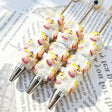 white glitter beadable pens with cute cartoon character charms for diy handmade stationery wholesale