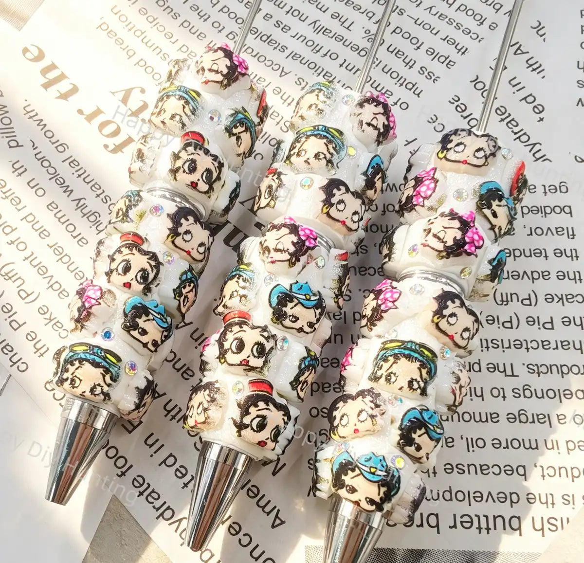 White Multi-outfit Retro Betty Boop Beadable Pens Wholesale, Matches All Focal Beads & Pen Toppers