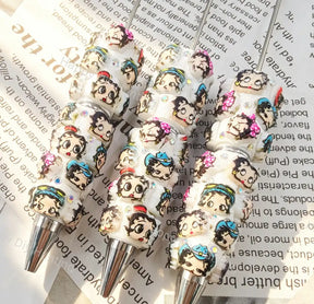 White Multi-outfit Retro Betty Boop Beadable Pens Wholesale, Matches All Focal Beads & Pen Toppers