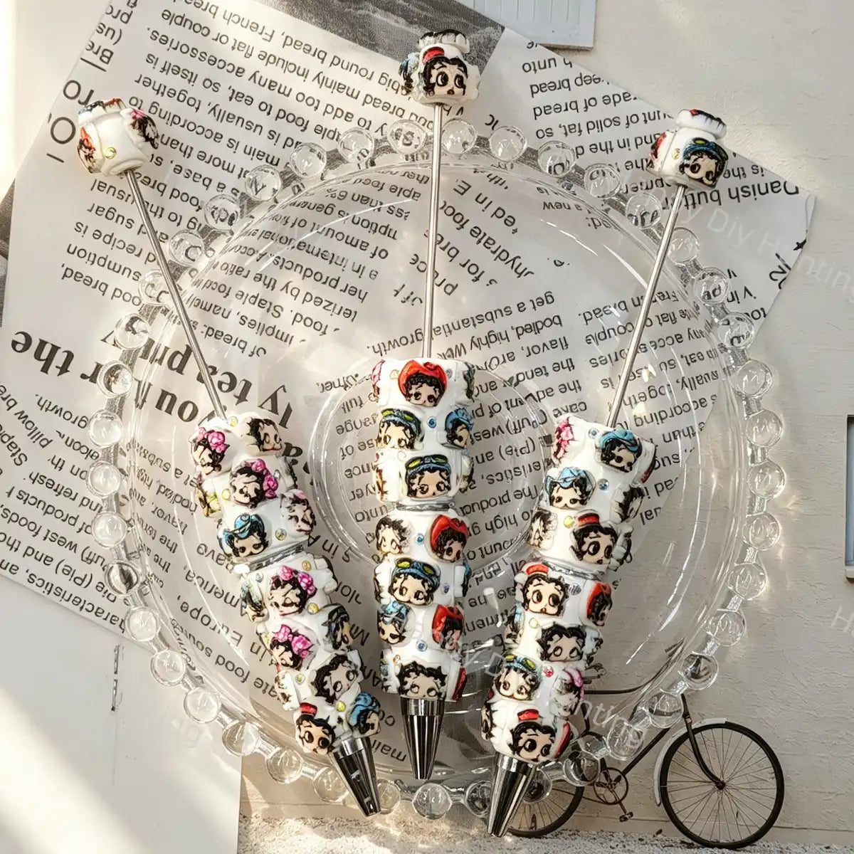 White Multi-outfit Retro Betty Boop Beadable Pens Wholesale, Matches All Focal Beads & Pen Toppers1