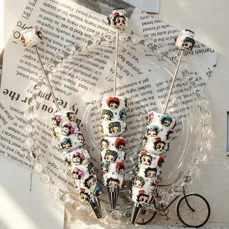 White Multi-outfit Retro Betty Boop Beadable Pens Wholesale, Matches All Focal Beads & Pen Toppers1