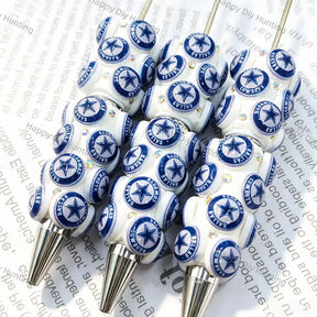 white navy blue circular star print beadable pens for diy handmade stationery crafts wholesale