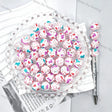 White base full print round silicone beads with pink purple teal heart lip hand doodle patterns for diy handmade beadable pen wholesale craft jewelry accessories