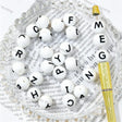 white round silicone focal beads with black uppercase letter print for diy beadable pen handmade craft wholesale