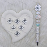 White Round CC Pattern Silicone Focal Beads, Wholesale Silicone Focal Beads for Pens2