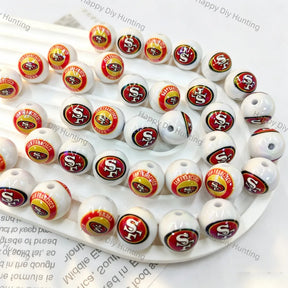 white round acrylic beads with red gold circular print for diy beadable pen handmade craft wholesale