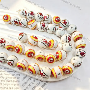 white round glossy acrylic beads with red yellow arrow outline print for diy beadable pen handmade craft wholesale