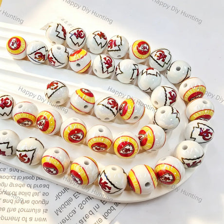 white round glossy acrylic beads with red yellow arrow outline print for diy beadable pen handmade craft wholesale