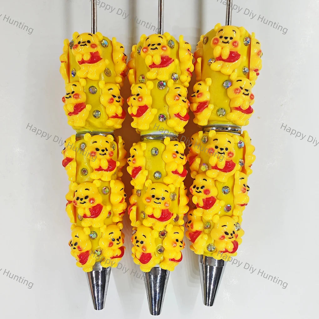 Winnie Bear Printed Beadable Pens Wholesale, Matches All Focal Beads & Pen Toppers
