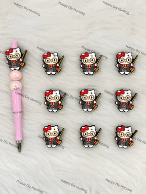 Handmade Beadable Pen with Wizard Cat Silicone Beads