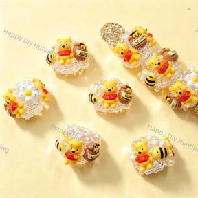 Yellow Bear Winnie  Bee Honey Pot Acrylic Focal Beads, crystal pearl beads for DIY beadable pen and jewelry craft supplies