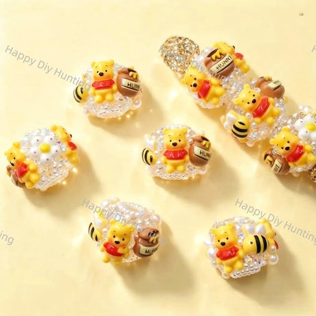 Yellow Bear Winnie  Bee Honey Pot Acrylic Focal Beads, crystal pearl beads for DIY beadable pen and jewelry craft supplies