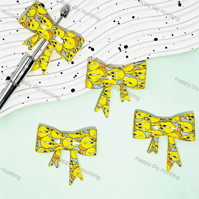 Cartoon Yellow Bird Bow Silicone Focal Beads for beadable pen DIY crafts