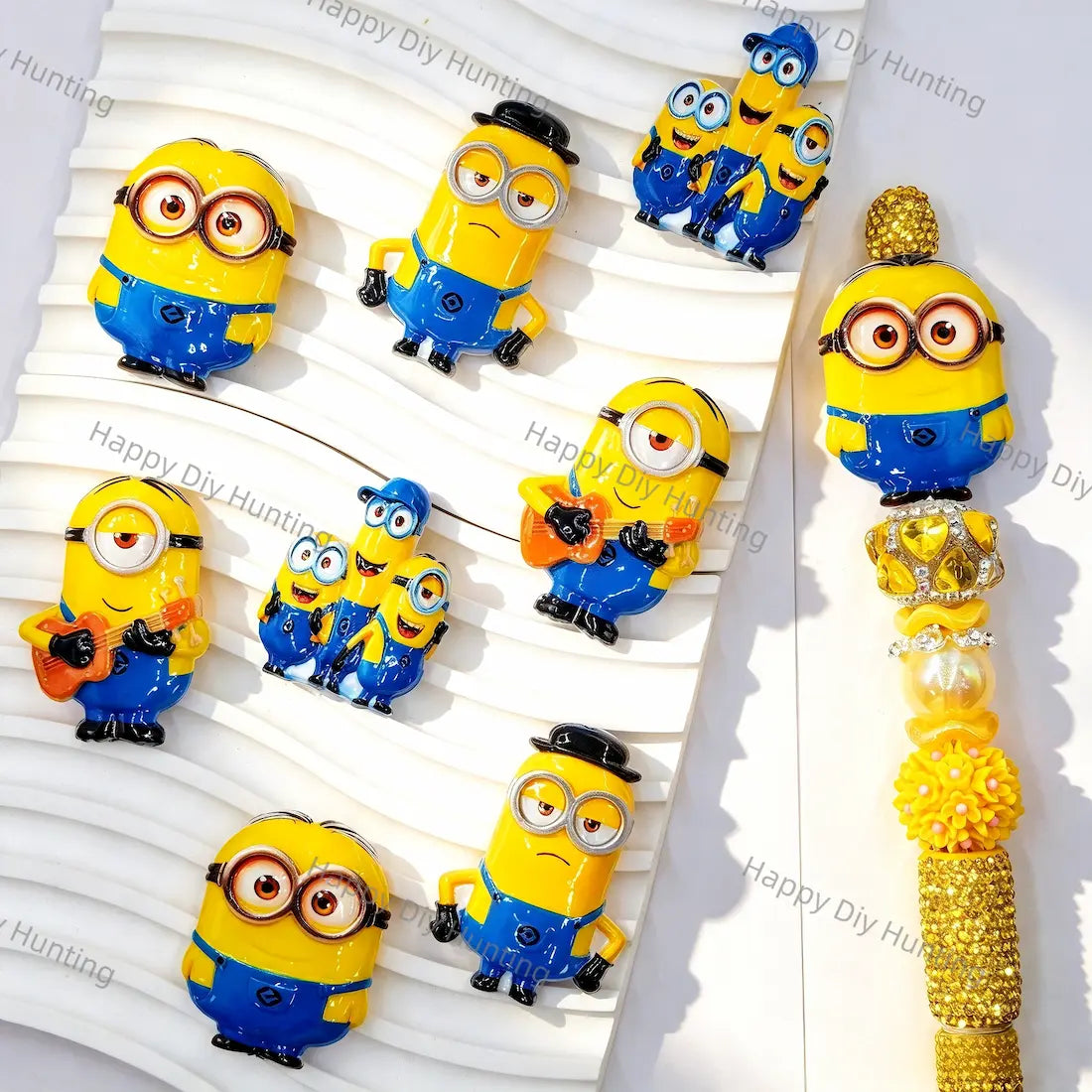 Multi-style yellow cylindrical goggle figure blue overalls acrylic focal beads for diy handmade beadable pens wholesale