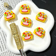 Yellow silicone focal beads featuring a Happy Birthday cake graphic design. Soft, durable, and flexible, perfect for beadable pens, keychains, and handmade crafts.