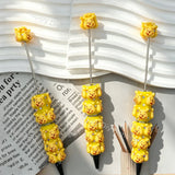 pre‑assembled yellow stacked 3D honey‑bear figurine beadable pens with embedded sparkling rhinestones bulk themed craft ballpoint pens