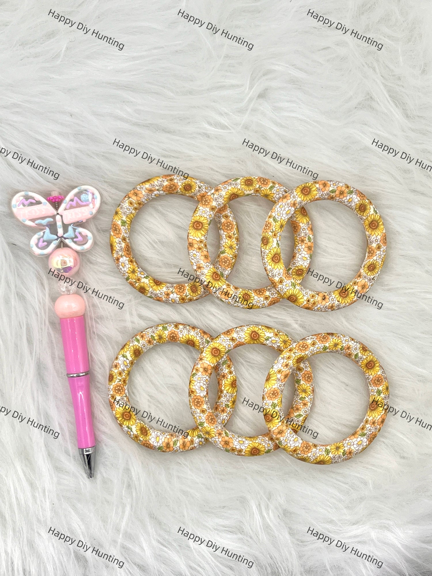 Yellow Sunflower Beadable Silicone Ring Car Hanger Charm Loop