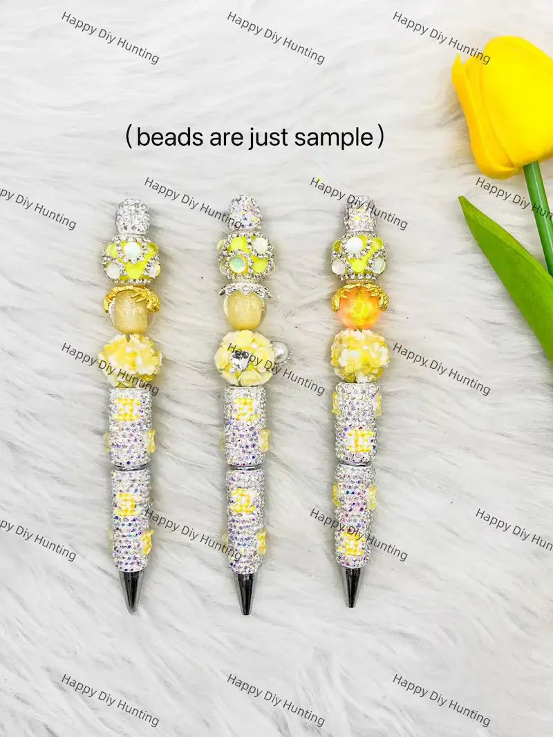 Yellow rhinestone beadable pen with silver body for handmade gifts