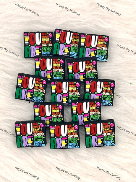 You Are Kind, Brave, Smart, Helpful, Greatful, Enough, Strong, Unique, Loved Silicone Focal Beads Wholesale, silicone focal beads for pens