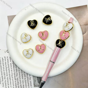 Gold trim heart shaped acrylic V*L focal beads, DIY craft beads for beadable pens, keychains and jewelry making
