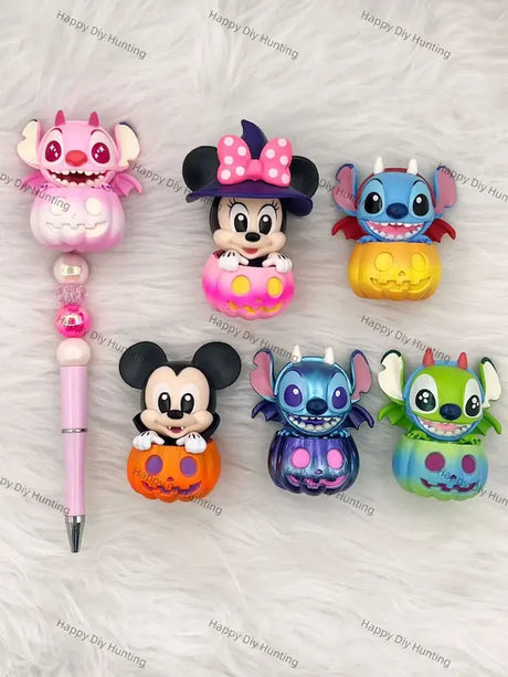 Halloween alien monster and pumpkin buddy pen toppers for DIY beadable pen decor, seasonal stationery making supplies - happy diy hunting