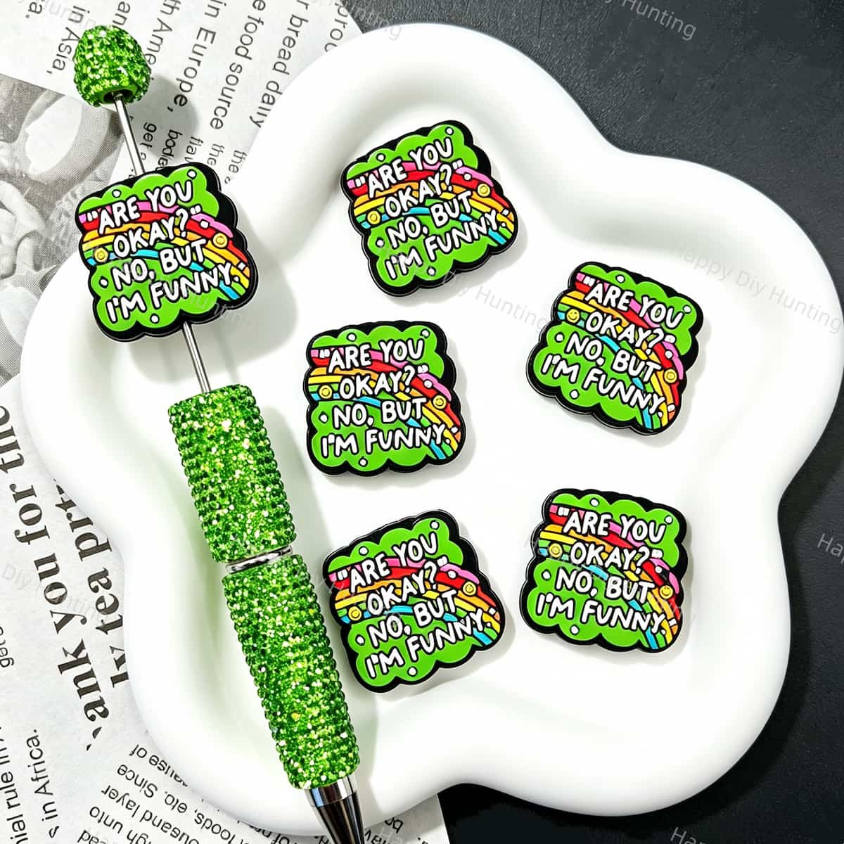 Are You Okay No But I'm Funny Quote Silicone Focal Beads for custom beadable pen handmade DIY craft projects